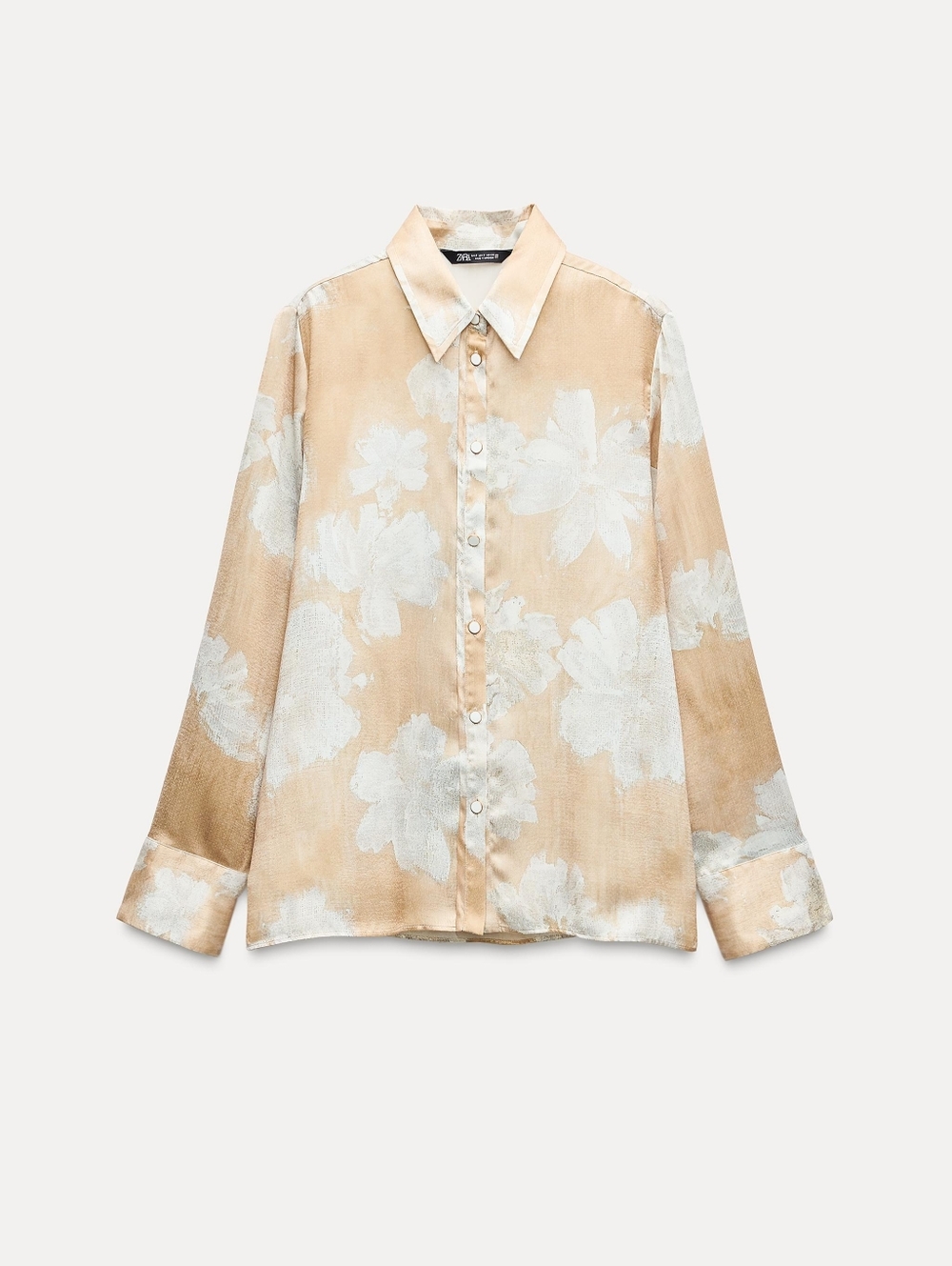ZARA Women Blouse Beige And White Size XS Loose Fit Elegant Glossy Texture - Picture 2 of 13
